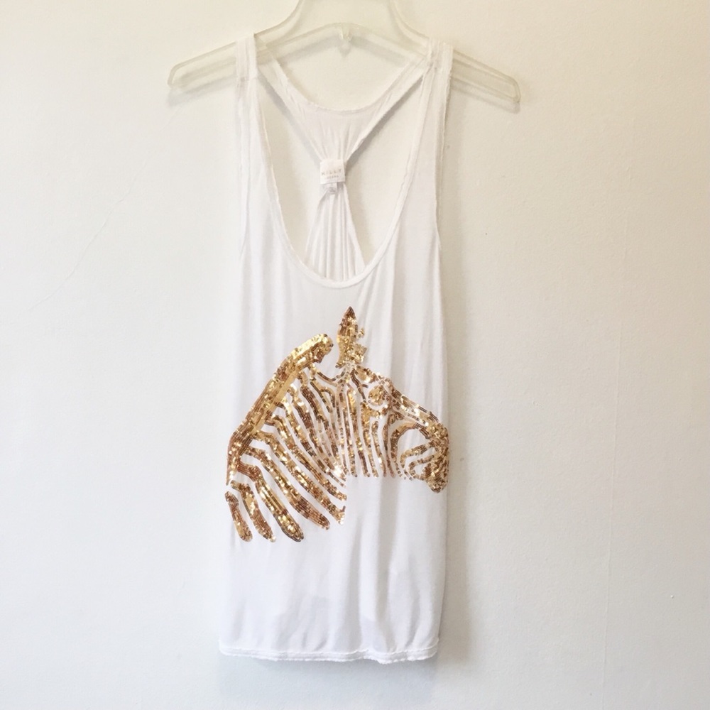 Milly Cabana White with Gold Sequined Zebra Racerback Tank Top Size Small